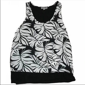 Pleione Layered Palm Leaf Print Sleeveless Top Small